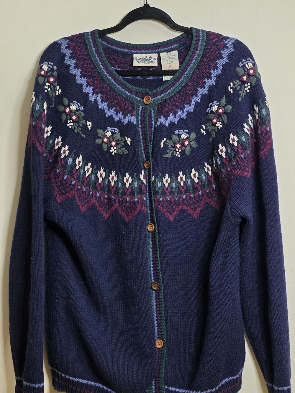Northern Reflections Navy Floral Yoke Cardigan with Purple and Green Details